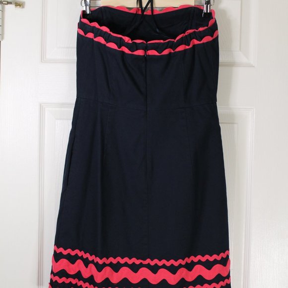 Vineyard Vines Ric Rac Strapless Sweetheart Neck Preppy Dress in Navy & Pink - Picture 3 of 6
